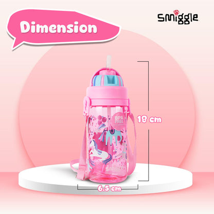 Smiggle Glide Teeny Tiny Plastic Drink Bottle With Strap 400Ml Pink, 3Y+