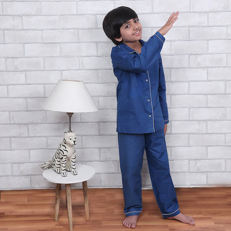 Midnight Sky Solid Blue Night Suit