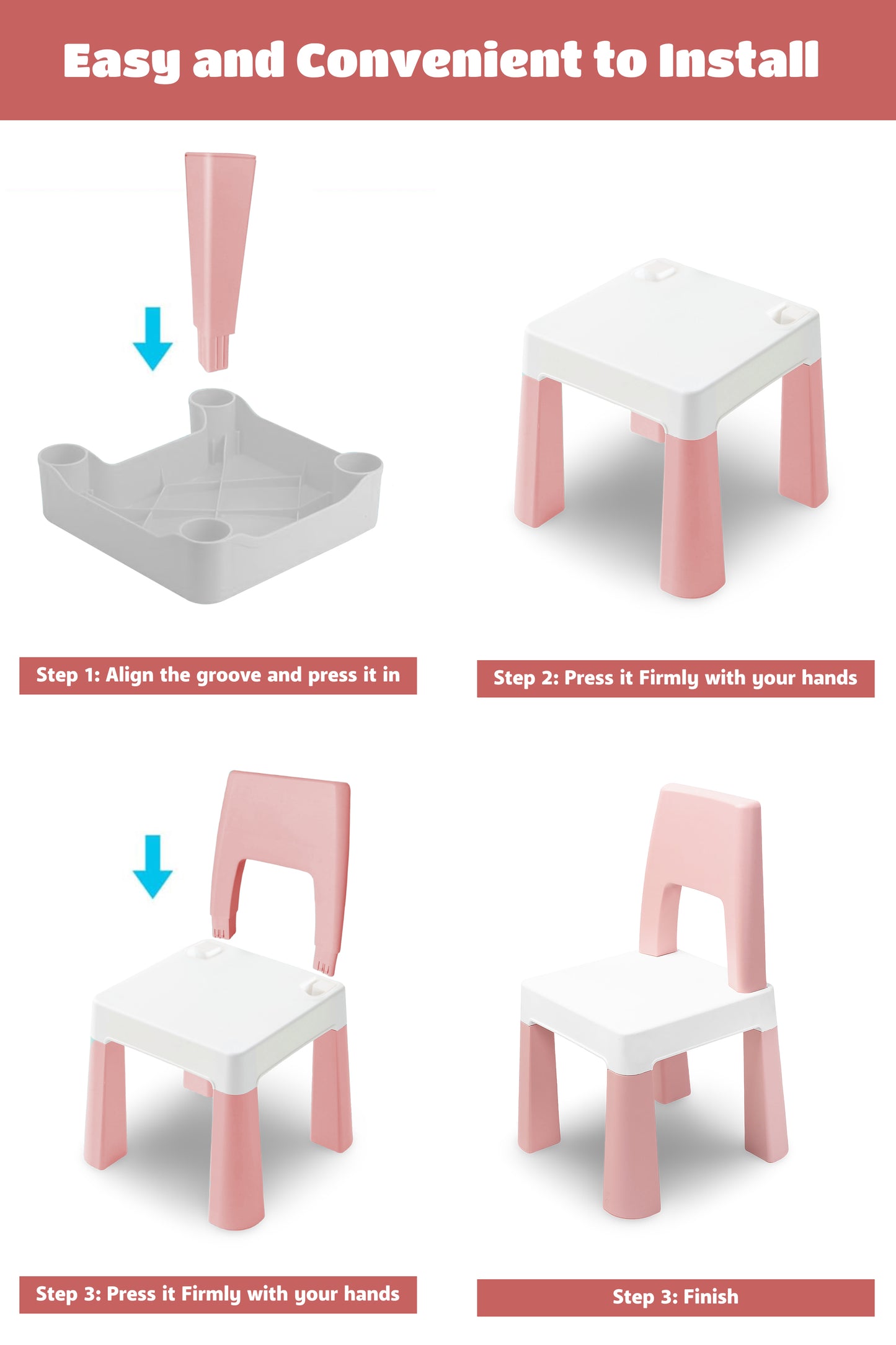 OPlus Learning Chair for Kids - Pastel pink and white