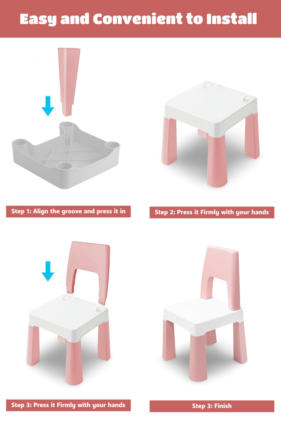 OPlus Learning Chair for Kids - Pastel pink and white