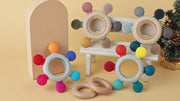 Playbox Infant Wooden Teether, Baby Teething Toys Silicone Teethers Bpa Free Silicone Rudder With Wooden Ring Soothe Babies Gums (Pastel)