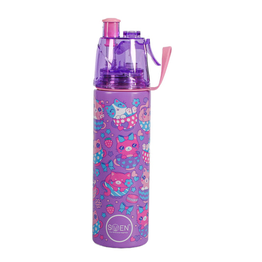 Insulated Stainless Steel Kitty Theme Mist Bottle, Purple Color | 490 Ml
