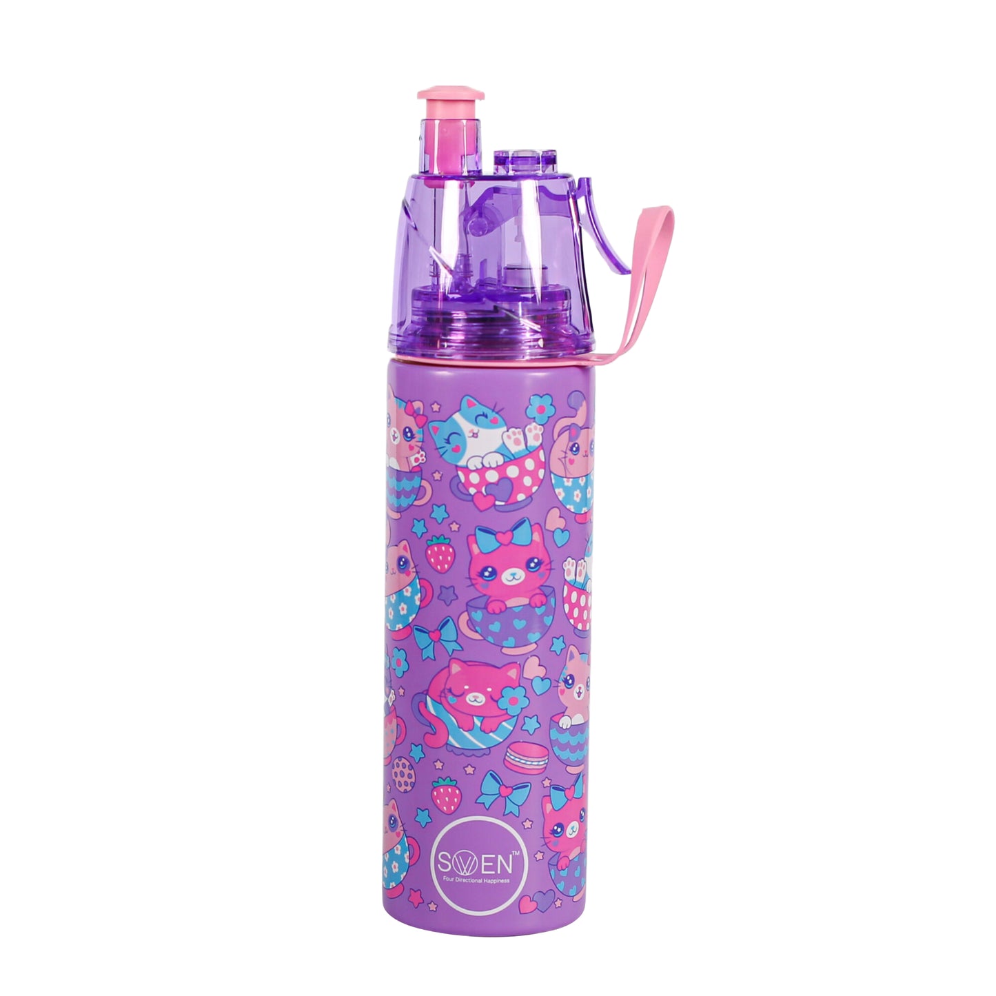 Insulated Stainless Steel Kitty Theme Mist Bottle, Purple Color | 490 Ml