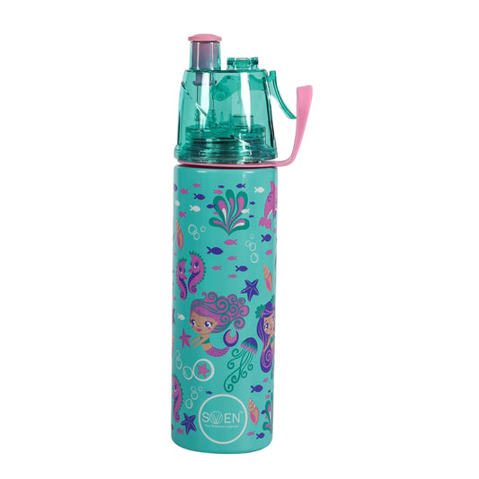 Insulated Stainless Steel Mermaid Theme Mist Bottle, Sea Green Color | 490 Ml