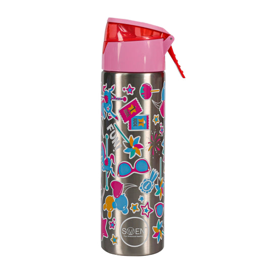 Insulated Stainless Steel Girl Fun Theme Mist Bottle, Pink and Silver Color | 640 Ml