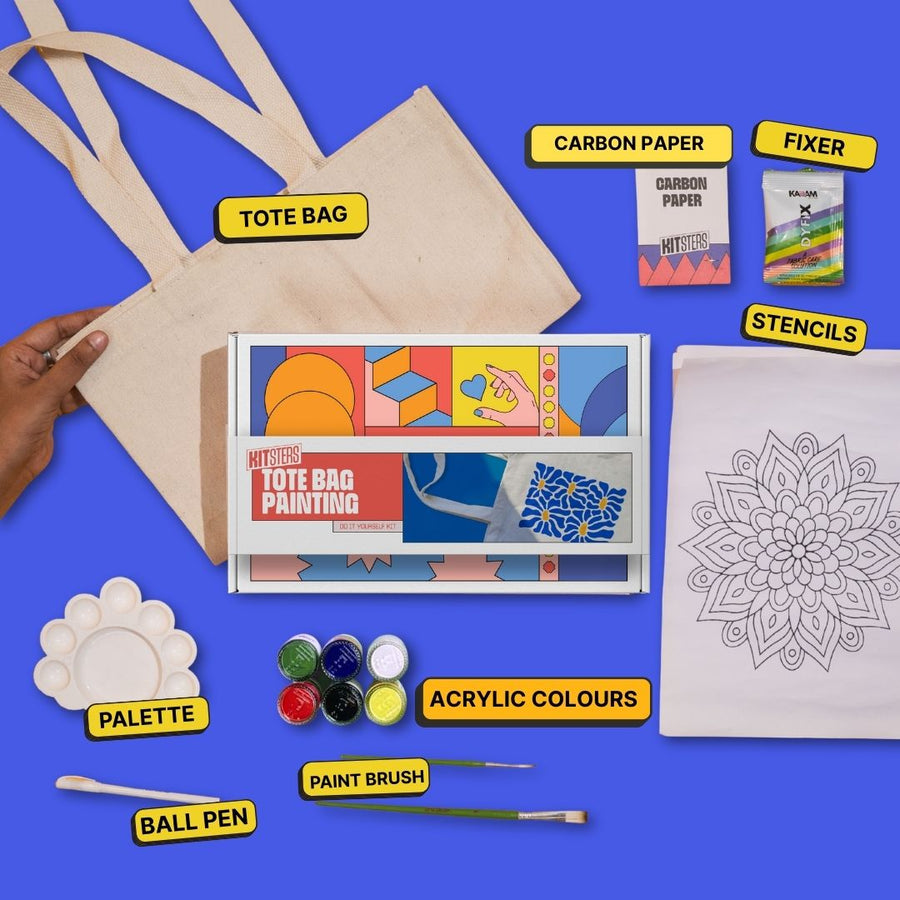 COMBO: DIY Block Printing Kit (Tote Bag) & DIY Tote Bag Painting Kit