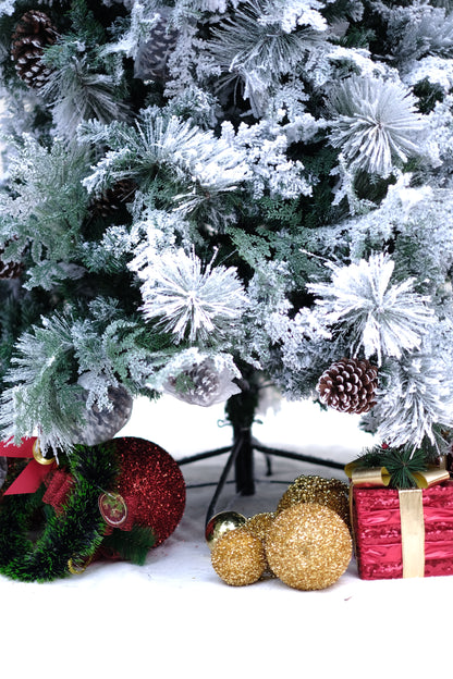 SWEN 8 feet TRUE STAR christmas tree with broad pine leaves, frosting and pine cones