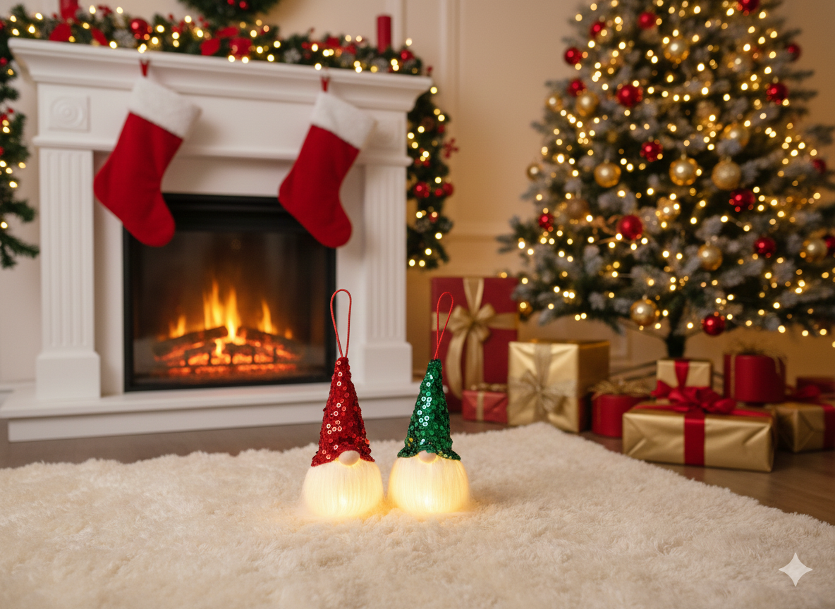 GNOMO, pack of 2 Sparkling Sequin Gnome Figure ornaments by SWEN