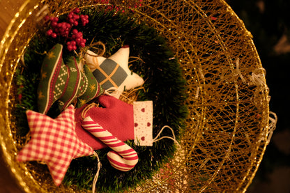 JONAS, Pack of 5 assorted 3D fabric christmas tree hangings by SWEN