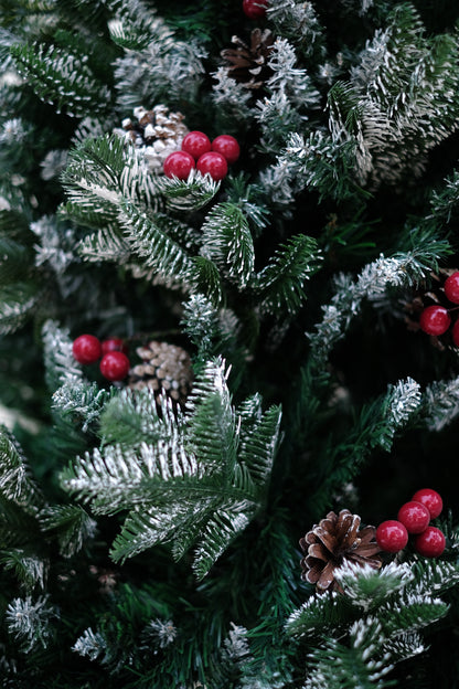 SWEN 4 feet NORTHLIGHT flocked christmas tree pinecones and cherries