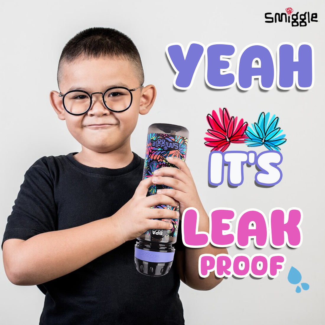 Smiggle Vivid Drink Up Plastic Drink Bottle Black Mix, 3Y+