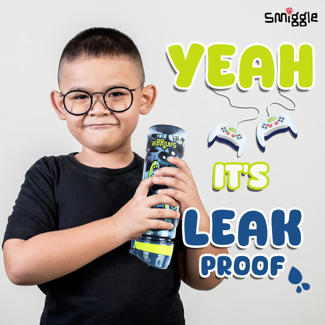 Smiggle Vivid Drink Up Plastic Drink Bottle Grey, 3Y+