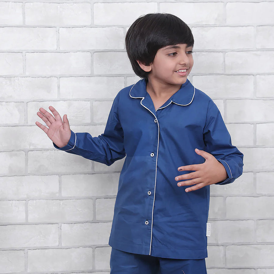 Midnight Sky Solid Blue Night Suit