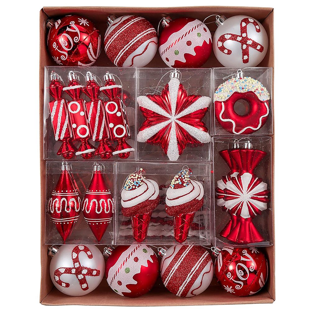 60 pcs Red & White Candy Donuts theme, Christmas Ball Tree ornaments XMAS Decoration Set - Little Surprise Box60 pcs Red & White Candy Donuts theme, Christmas Ball Tree ornaments XMAS Decoration Set