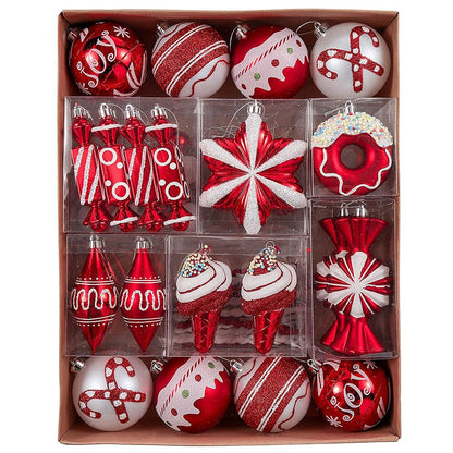 60 pcs Red & White Candy Donuts theme, Christmas Ball Tree ornaments XMAS Decoration Set - Little Surprise Box60 pcs Red & White Candy Donuts theme, Christmas Ball Tree ornaments XMAS Decoration Set