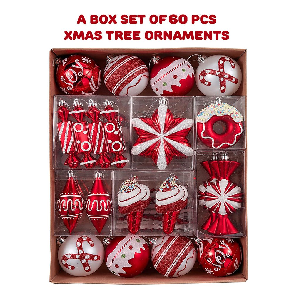 60 pcs Red & White Candy Donuts theme, Christmas Ball Tree ornaments XMAS Decoration Set - Little Surprise Box60 pcs Red & White Candy Donuts theme, Christmas Ball Tree ornaments XMAS Decoration Set