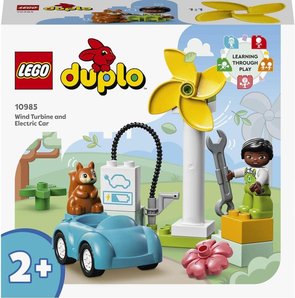 LEGO DUPLO Town Wind Turbine and Electric Car Building Toy Set (16 Pieces) - 2+