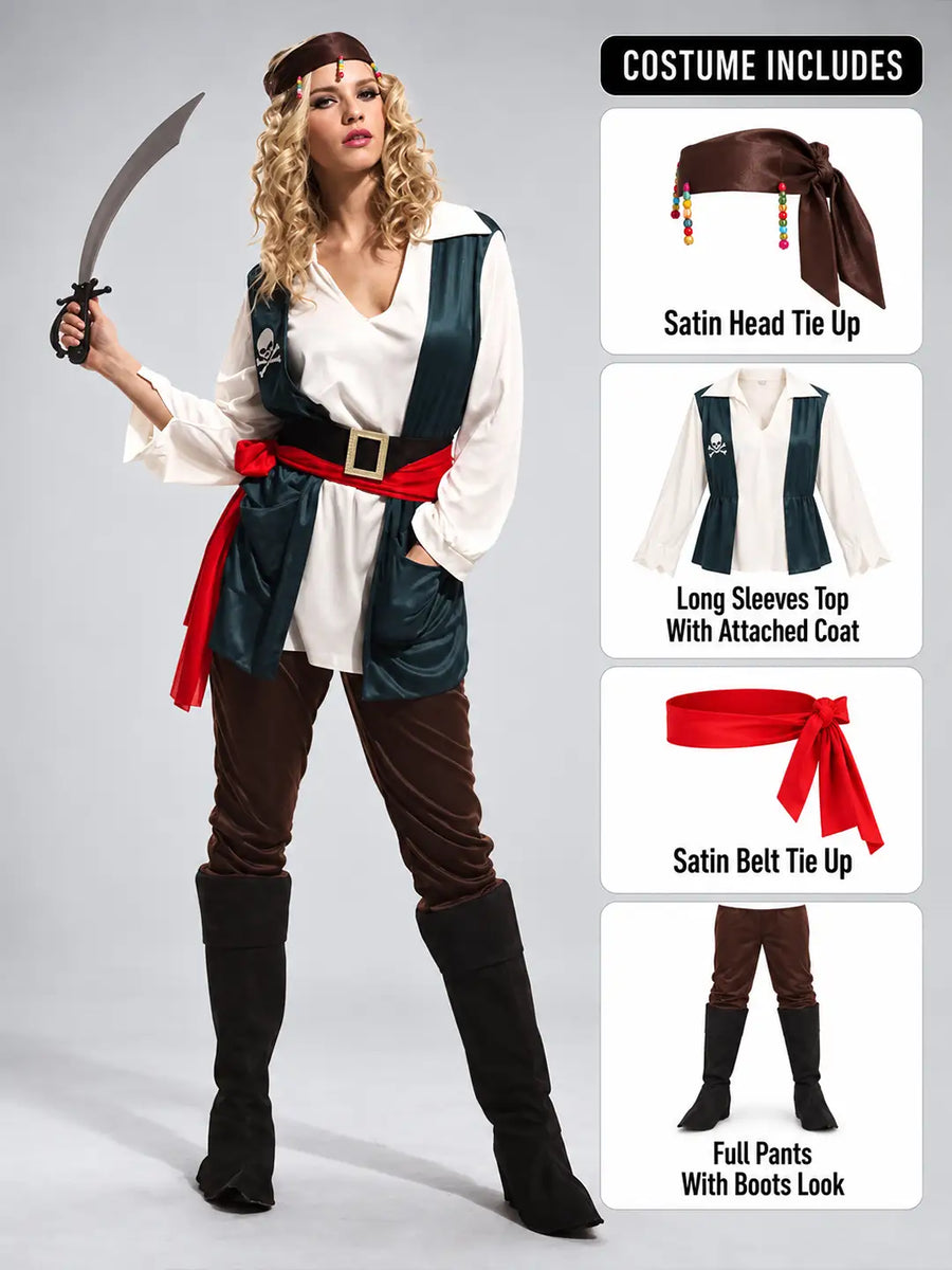 Green Coat Pirate Adult Halloween Costume Fancy Dress Up