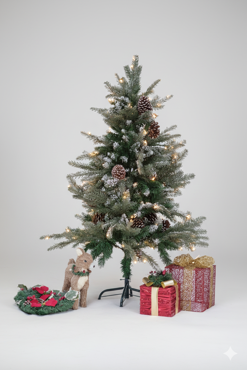 SWEN 4 feet BALSAM christmas tree with light frosting and large pine cones