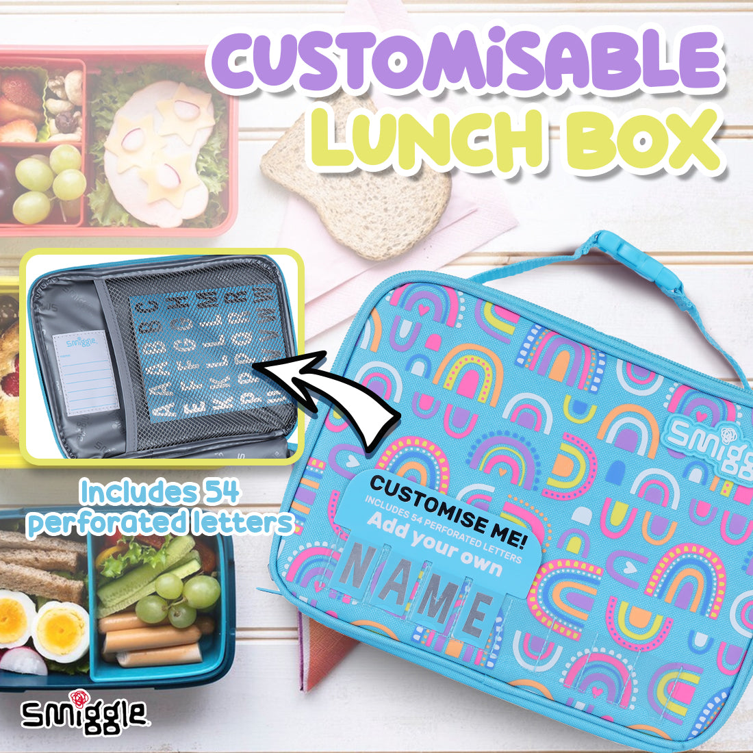 Smiggle Fly High Square Attach Id Lunchbox Blue, 3Y+