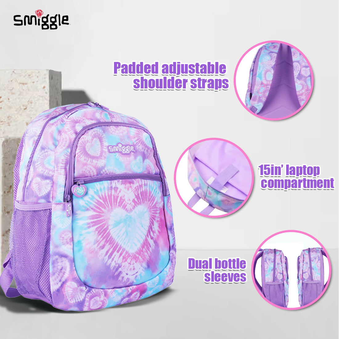 Smiggle I Heart Smiggle Classic Backpack Lilac, 3Y+