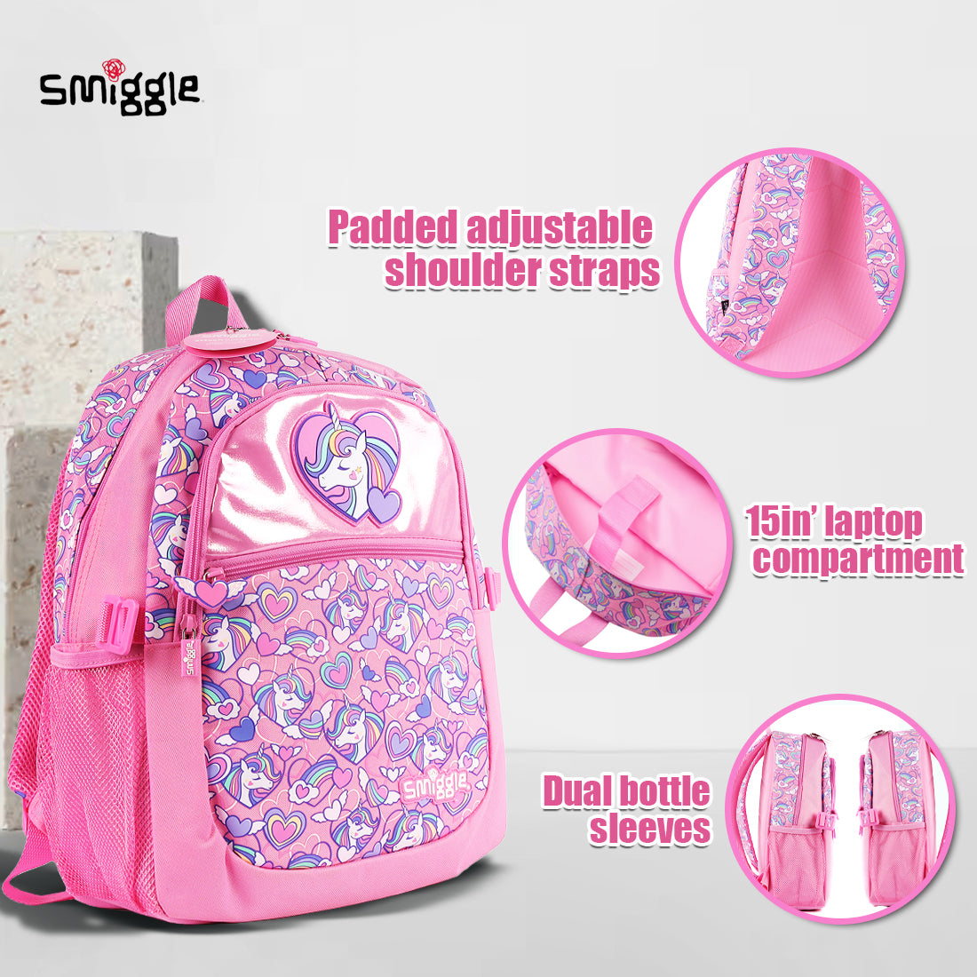 Smiggle Fly High Classic Attach Backpack Pink, 3Y+