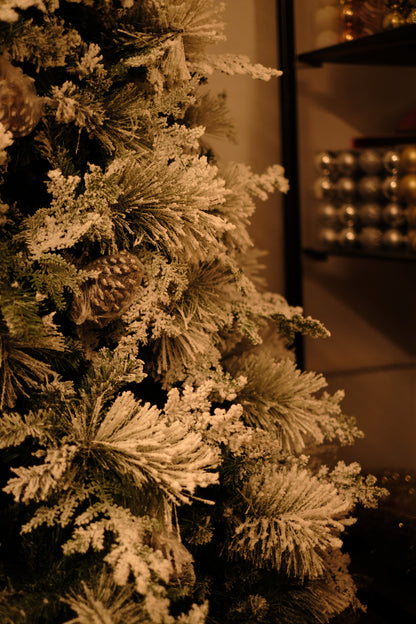 SWEN 8 feet TRUE STAR christmas tree with broad pine leaves, frosting and pine cones