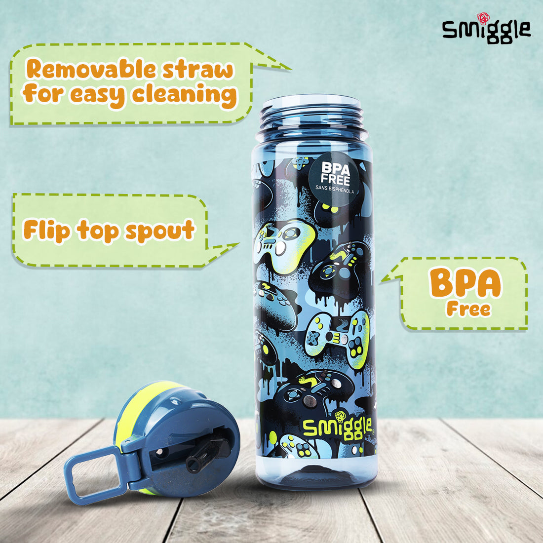 Smiggle Vivid Drink Up Plastic Drink Bottle Grey, 3Y+