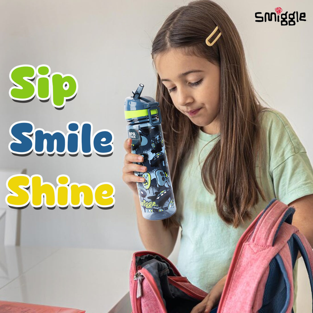Smiggle Vivid Drink Up Plastic Drink Bottle Grey, 3Y+