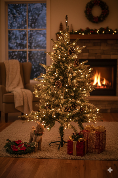 SWEN 4 feet BALSAM christmas tree with light frosting and large pine cones