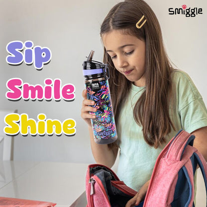 Smiggle Vivid Drink Up Plastic Drink Bottle Black Mix, 3Y+