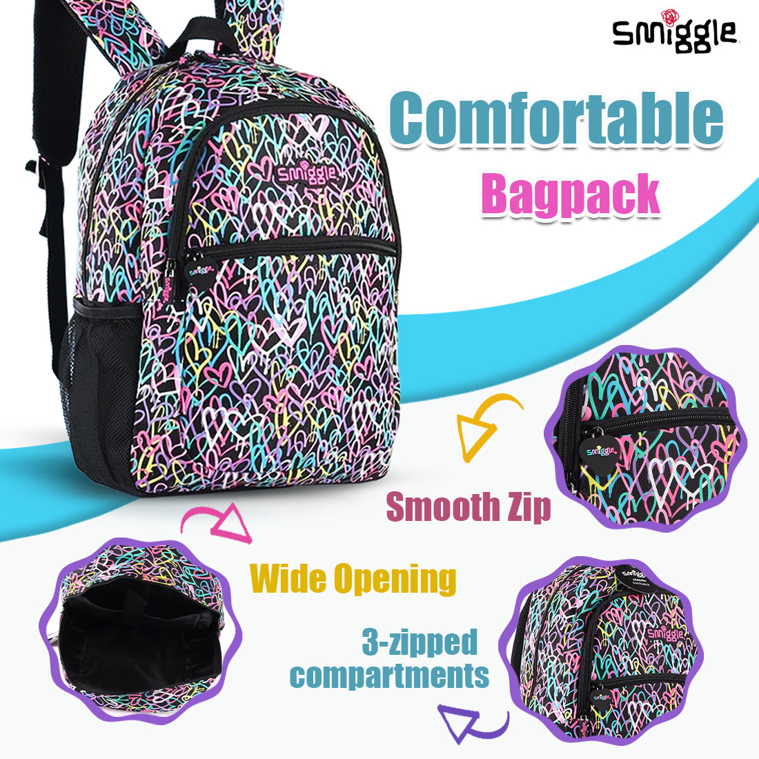 Smiggle I Heart Smiggle Classic Backpack Black, 3Y+