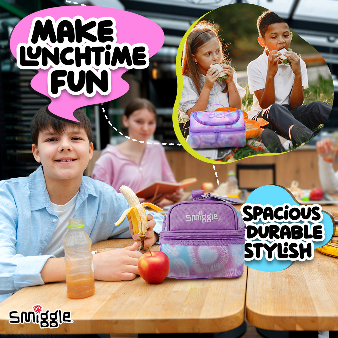 Smiggle I Heart Smiggle Double Decker Lunchbox Lilac, 3Y+