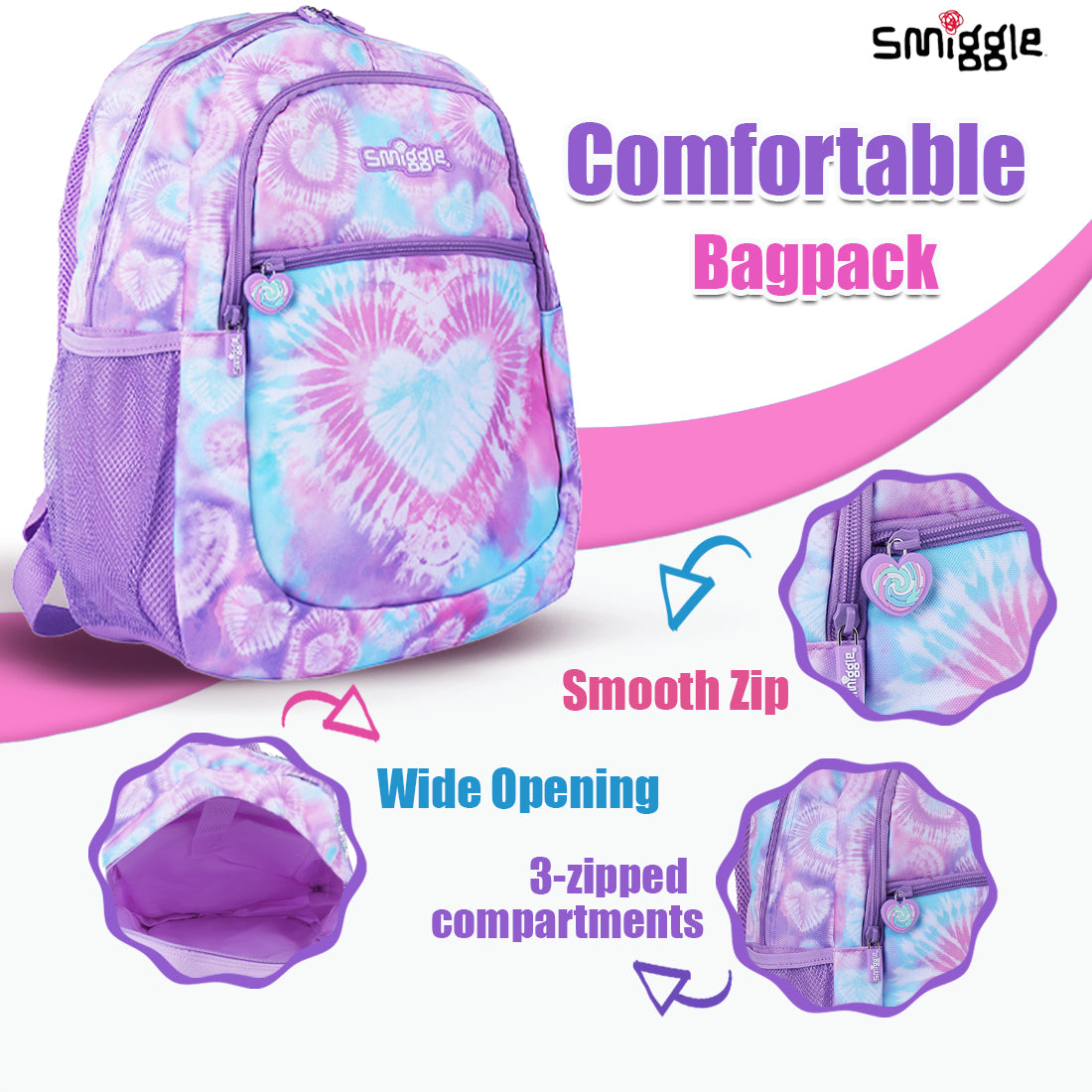 Smiggle I Heart Smiggle Classic Backpack Lilac, 3Y+