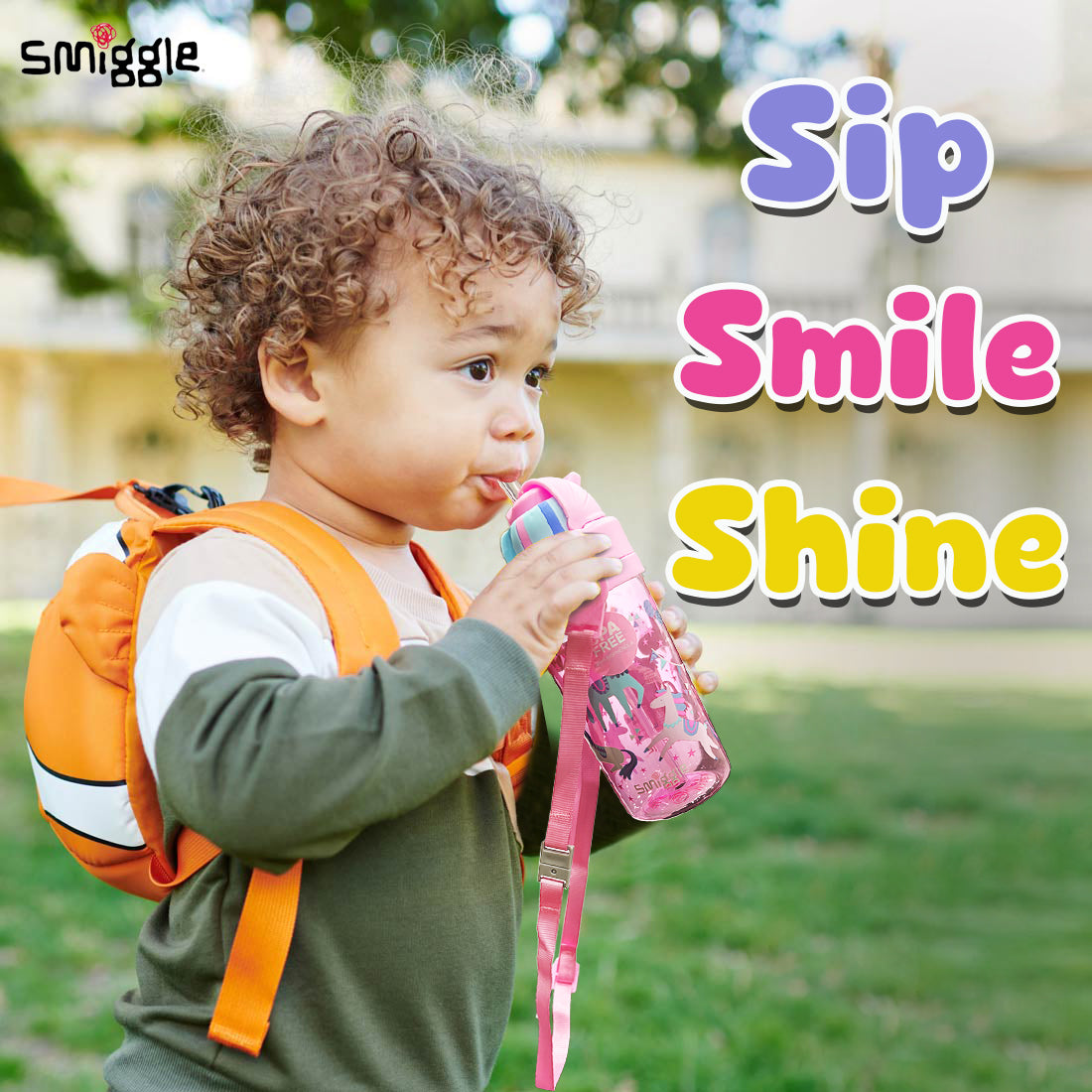 Smiggle Glide Teeny Tiny Plastic Drink Bottle With Strap 400Ml Pink, 3Y+