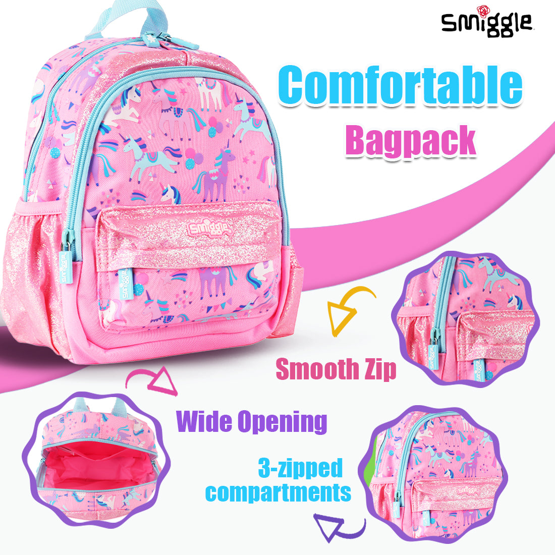 Smiggle Glide Teeny Tiny Backpack Pink, 3Y+