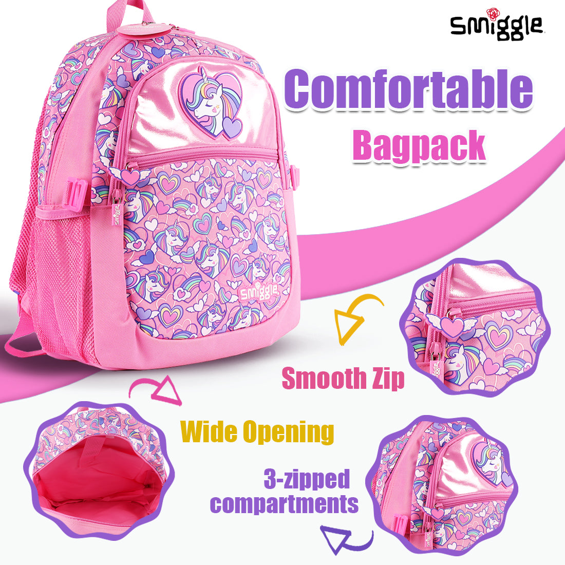 Smiggle Fly High Classic Attach Backpack Pink, 3Y+
