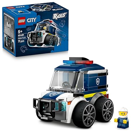 LEGO City Rides – Police Truck - Mini Car Toy Building Kit with Police Officer Minifigure - 60481