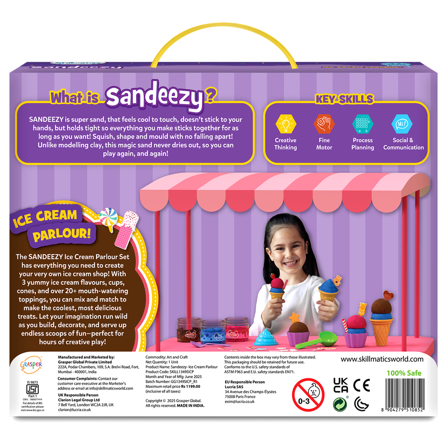 Skillmatics Sandeezy | Ice Cream Parlour | 3 Years + | Sand Kit for Kids