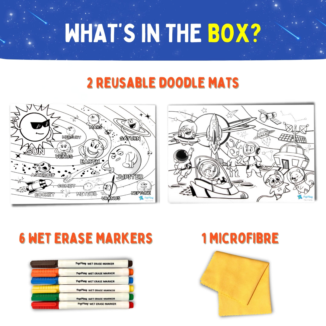 PEPPLAY RECOLOURABLES COLOUR & WIPE PLACEMATS - SPACE SAGA