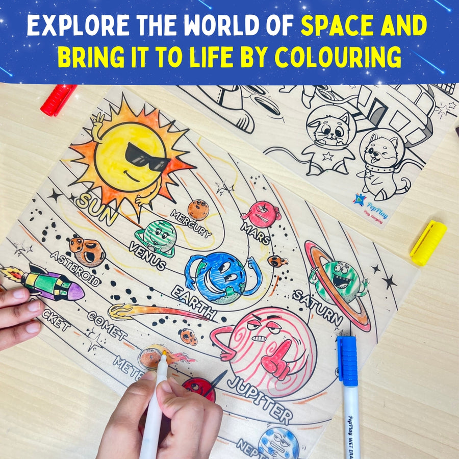 PEPPLAY RECOLOURABLES COLOUR & WIPE PLACEMATS - SPACE SAGA