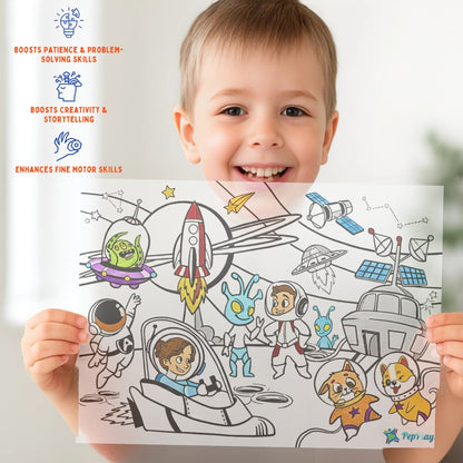 PEPPLAY RECOLOURABLES COLOUR & WIPE PLACEMATS - SPACE SAGA