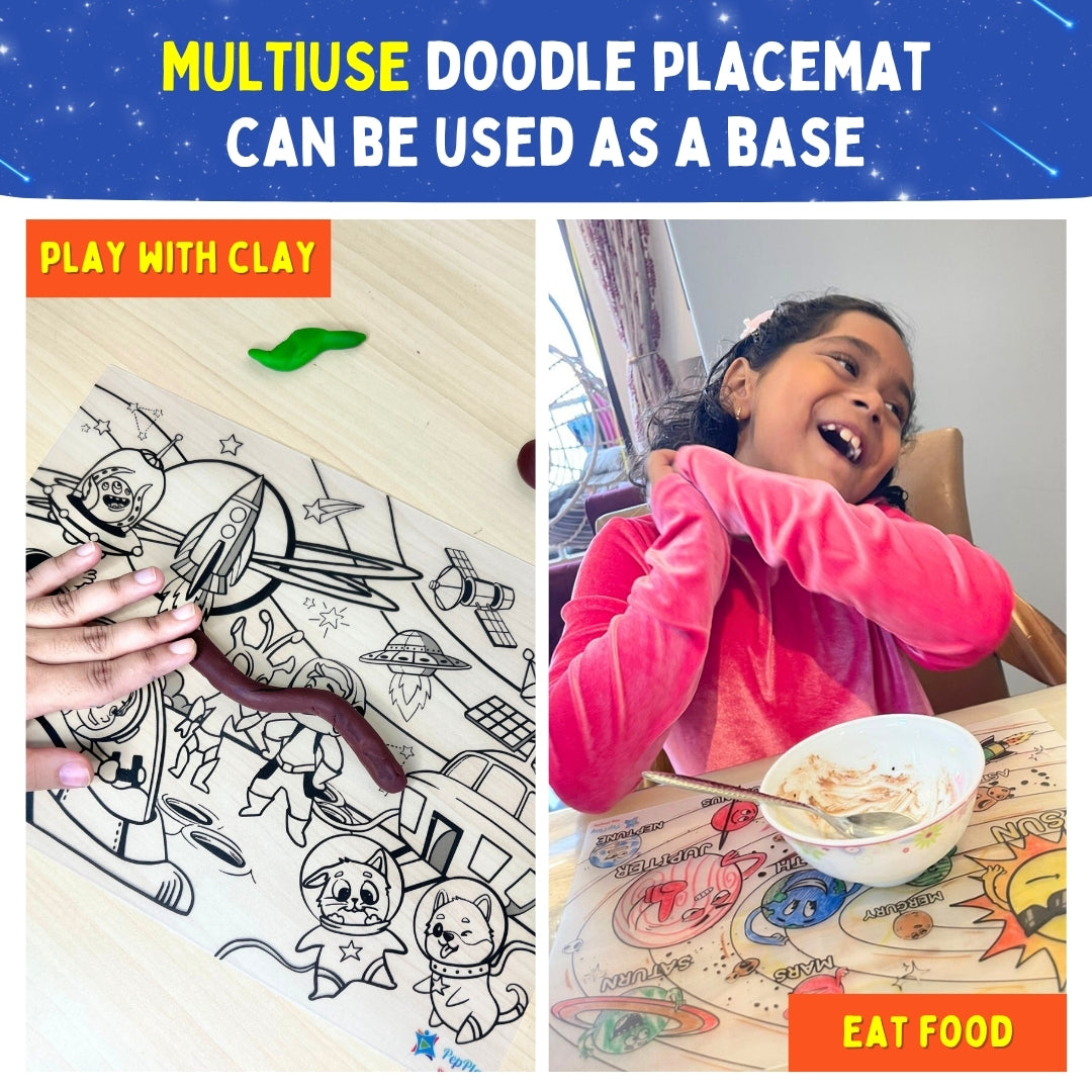 PEPPLAY RECOLOURABLES COLOUR & WIPE PLACEMATS - SPACE SAGA