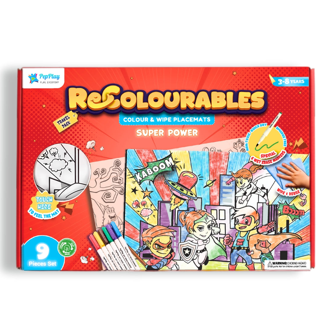 PEPPLAY RECOLOURABLES COLOUR & WIPE PLACEMATS - SUPER POWER