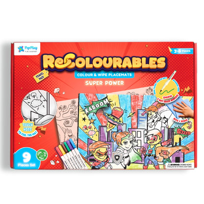 PEPPLAY RECOLOURABLES COLOUR & WIPE PLACEMATS - SUPER POWER