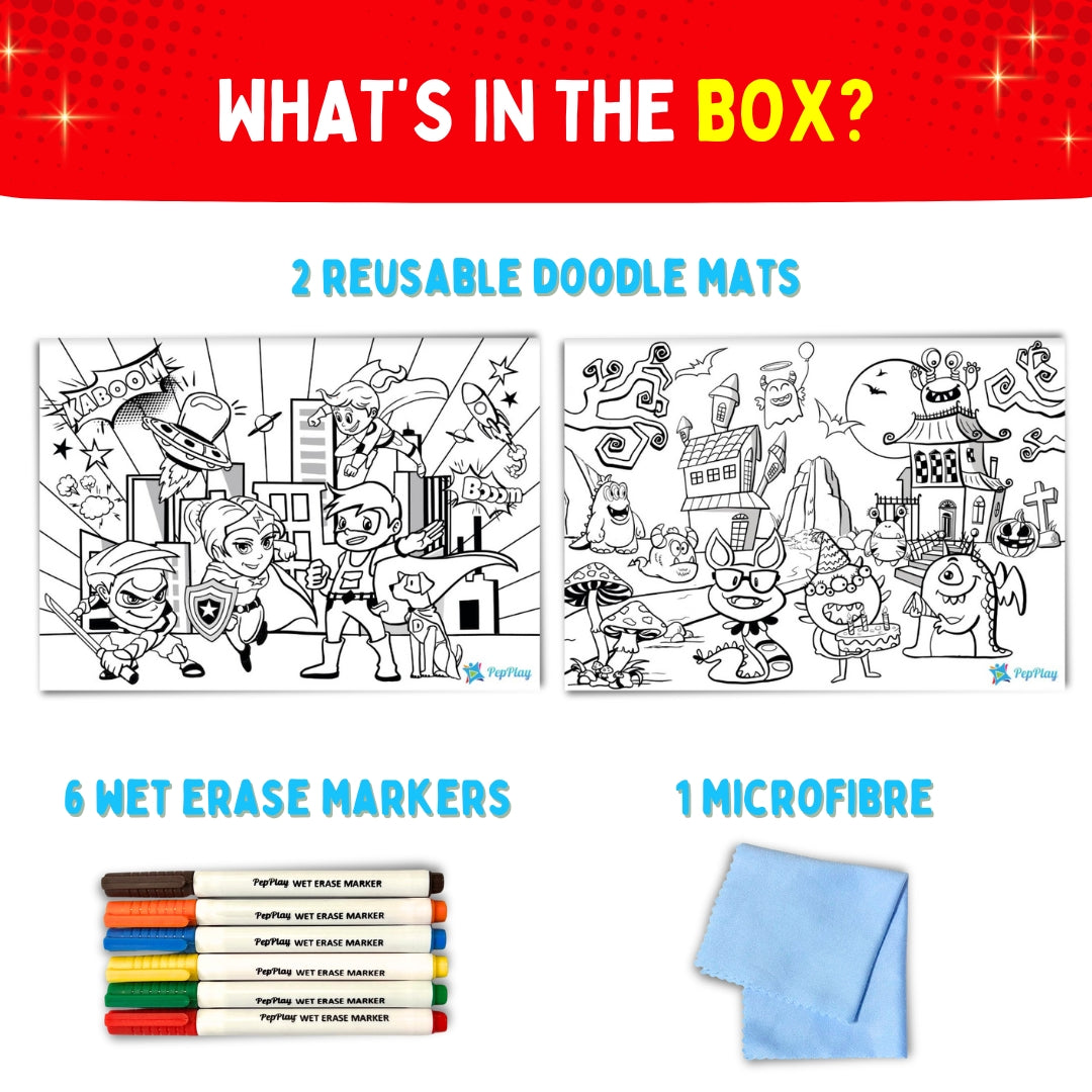 PEPPLAY RECOLOURABLES COLOUR & WIPE PLACEMATS - SUPER POWER