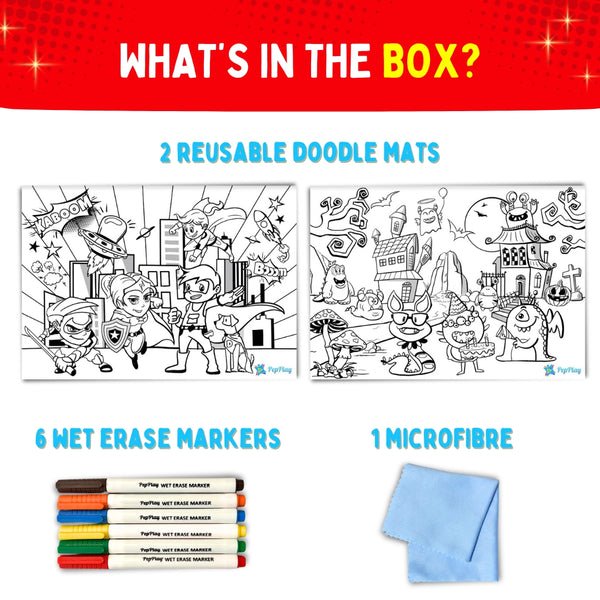 PEPPLAY RECOLOURABLES COLOUR & WIPE PLACEMATS - SUPER POWER