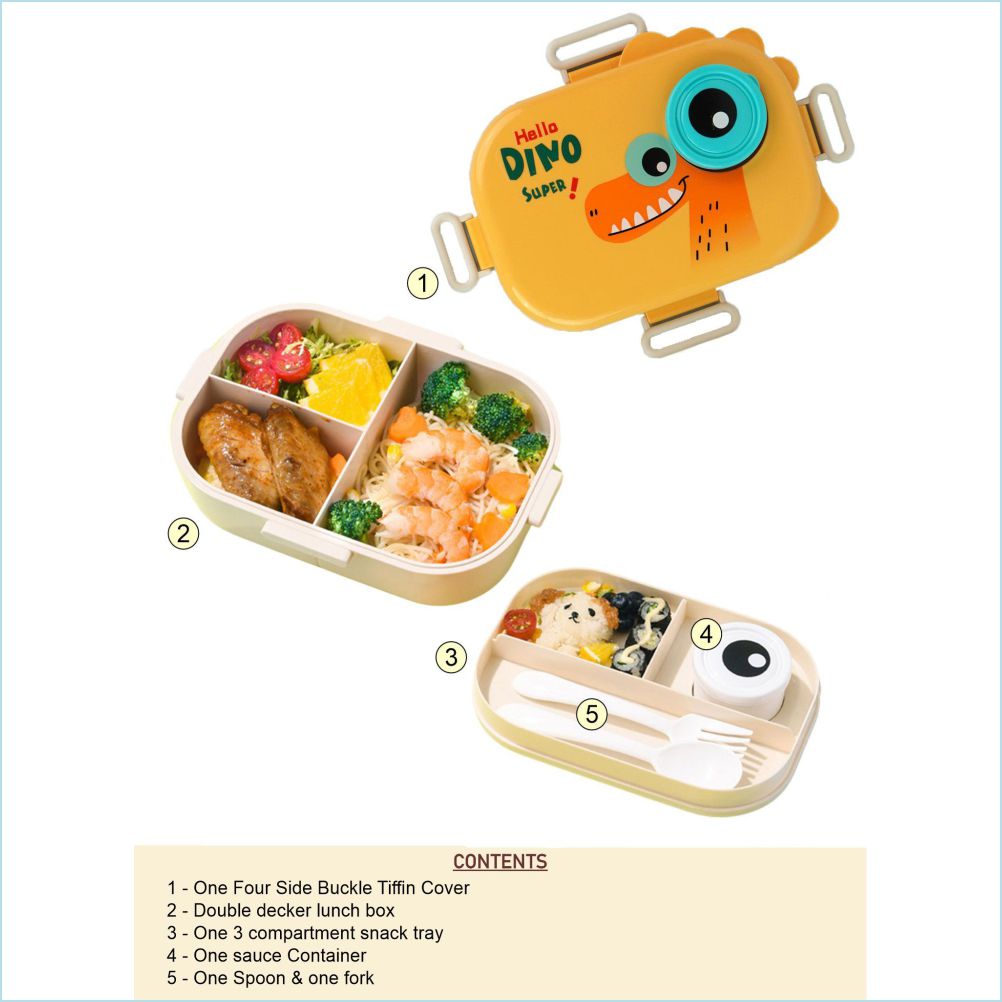 Little Surprise Box, Orange Big Eye Dino 2 decker Lunch Box for Kids