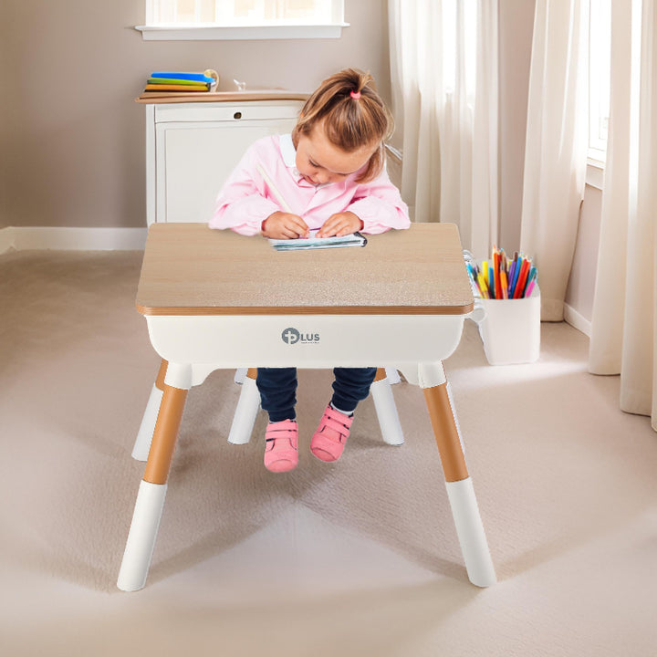 OPlus Multipurpose Study table with wooden top and 2 pen holders and 1 Chair