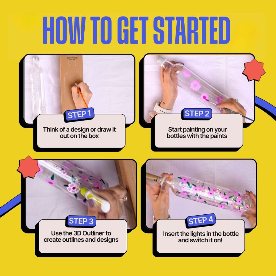 Painting Starter Pack: DIY Mini Painting Kit, DIY Light Bottle Painting Kit &DIY Tote Bag Painting Kit